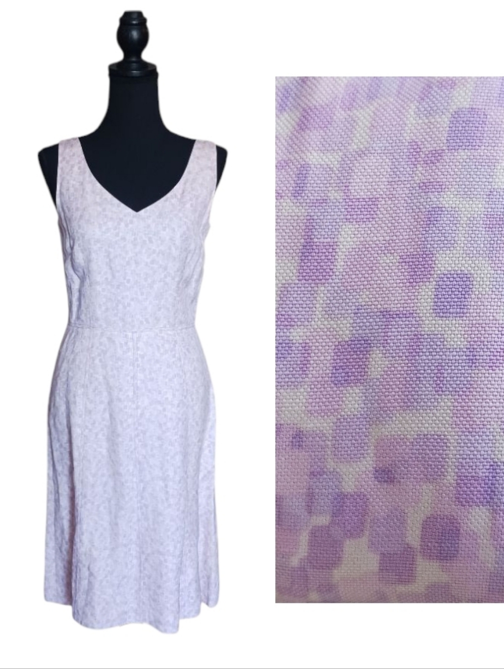 Ann Taylor Silk Linen Sleeveless Fit & Flare A-Line Dress Lilac Pink Geometric